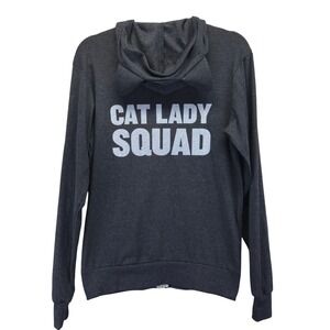 Cat Lady Box Charcoal Gray Hoodie Zip Up Cat Ears Medium Cat Lady Whimsical Fun